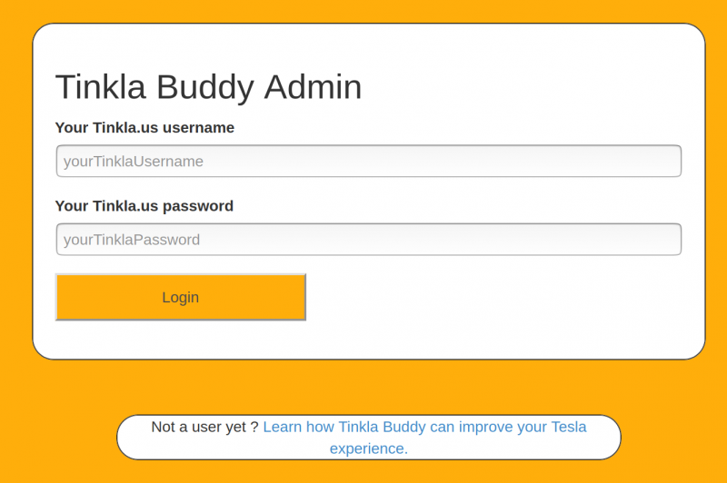 Tinkla Buddy admin login page